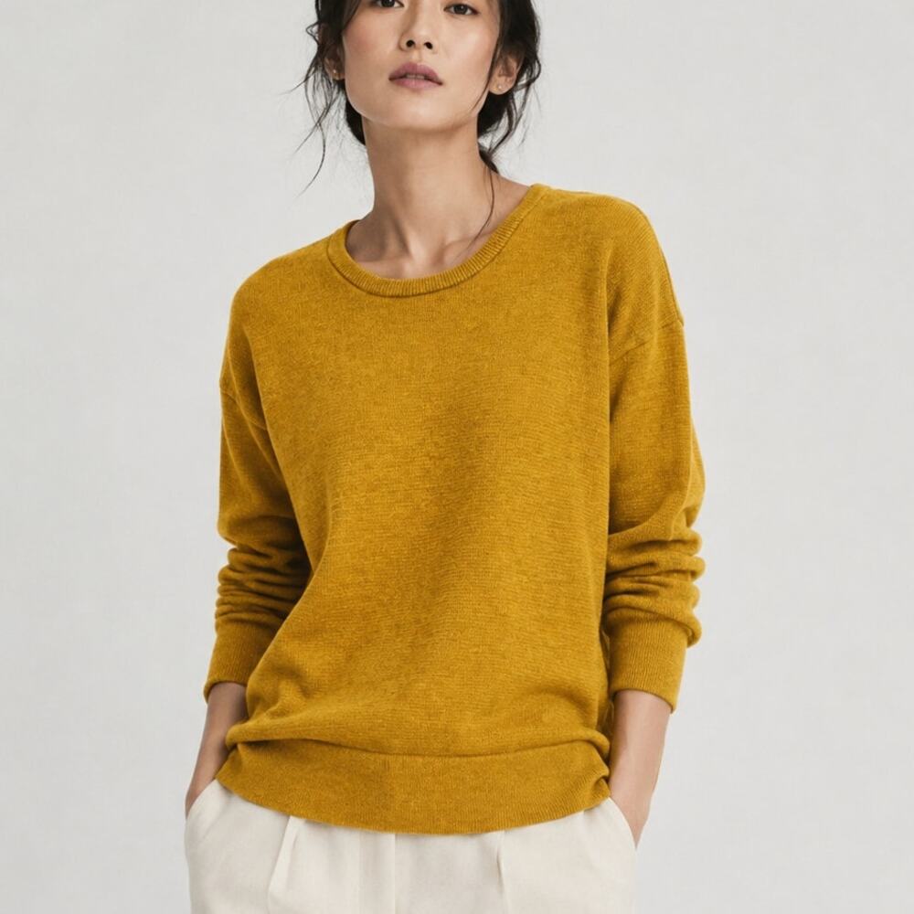 C.T. Plage Cotton Wool Crew Neck Sweater Mustard Brown Size 40